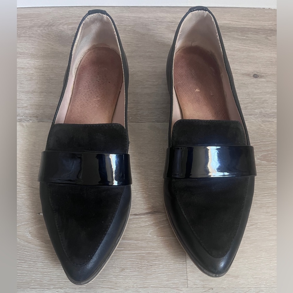Dr. Scholl's Ashah Black Leather/Patent Leather Flats Loafers Size 7.5